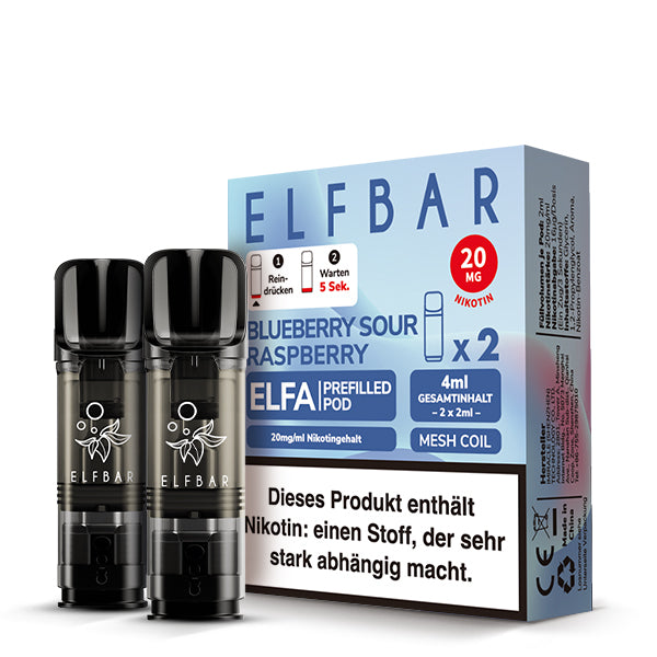 Elfbar - ELFA - Prefilled Pods (2 pcs) - Blueberry Sour Raspberry - 20mg/ml // German Tax Stamp