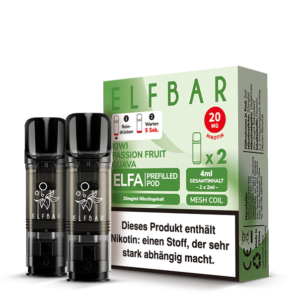 Elfbar - ELFA - Prefilled Pods (2 pcs) - Kiwi Passion Fruit Guava - 20mg/ml // German Tax Stamp