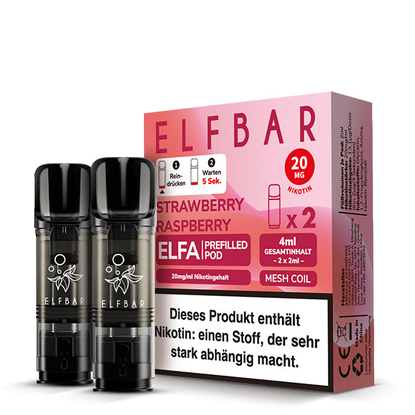 Elfbar - ELFA - Prefilled Pods (2 pcs) - Strawberry Raspberry - 20mg/ml // German Tax Stamp