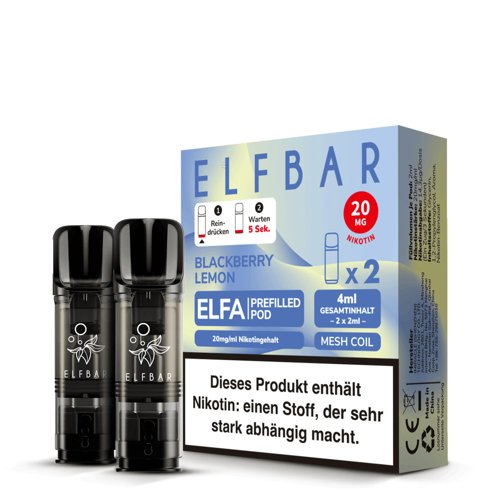 Elfbar - ELFA - Prefilled Pods (2 pcs) - Blackberry Lemon - 20mg/ml // German Tax Stamp