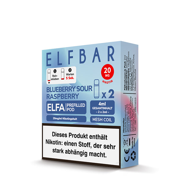 Elfbar - ELFA - Prefilled Pods (2 pcs) - Blueberry Sour Raspberry - 20mg/ml // German Tax Stamp