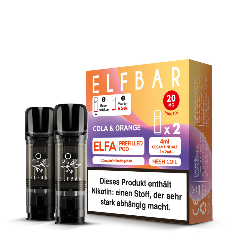 *NEW* Elfbar - ELFA - Prefilled Pods (2 pcs) - Cola & Orange - 20mg/ml // German Tax Stamp