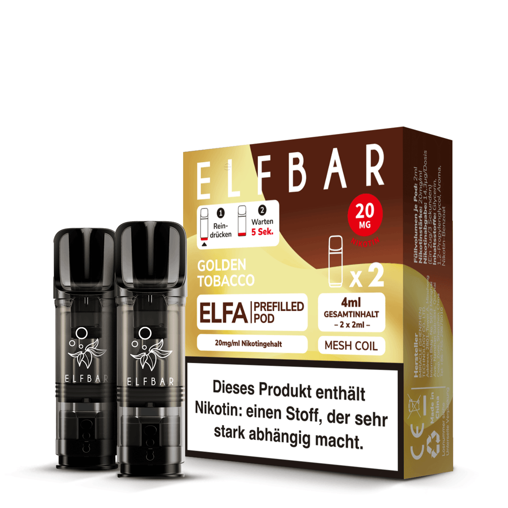 Elfbar - ELFA - Prefilled Pods (2 pcs) - Golden Tobacco - 20mg/ml // German Tax Stamp