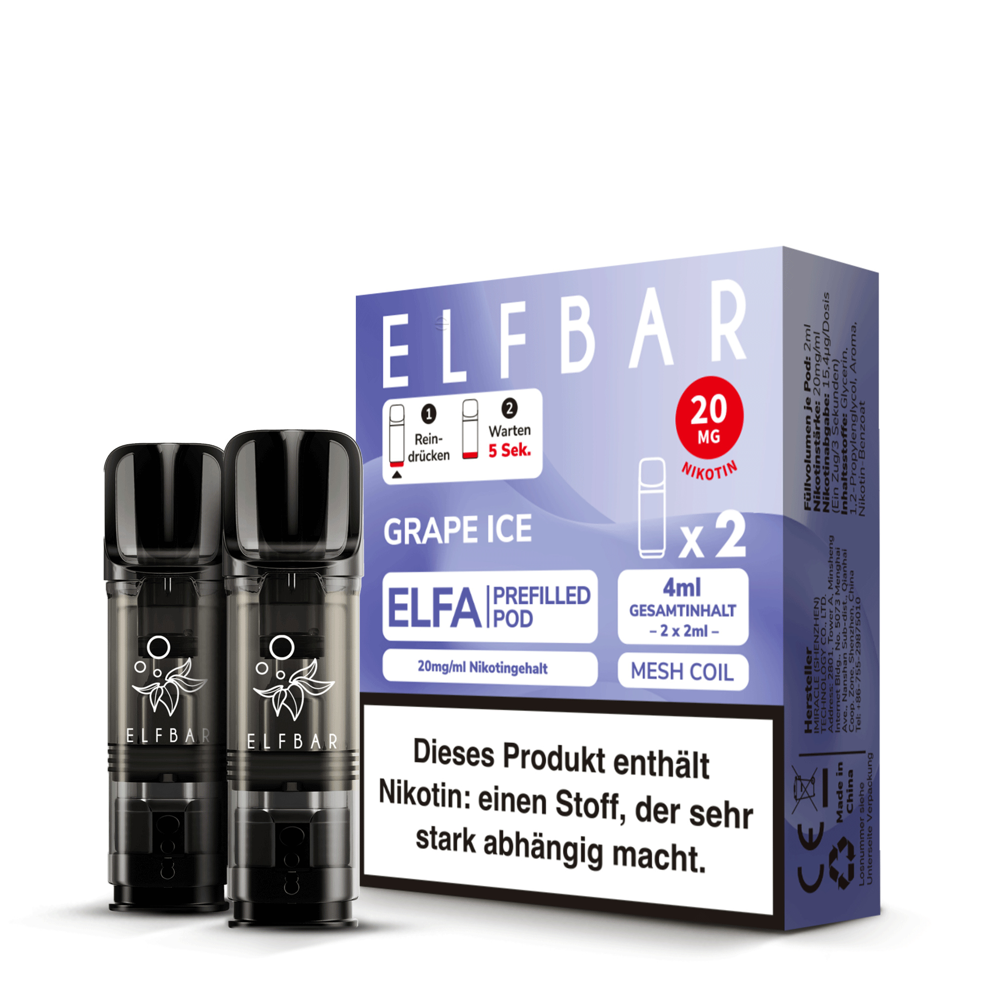 Elfbar - ELFA - Prefilled Pods (2 pcs) - Grape Ice - 20mg/ml // German Tax Stamp