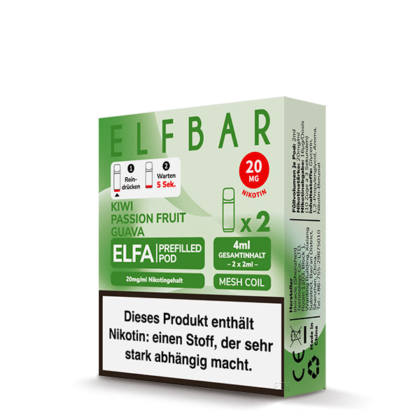 Elfbar - ELFA - Prefilled Pods (2 pcs) - Kiwi Passion Fruit Guava - 20mg/ml // German Tax Stamp