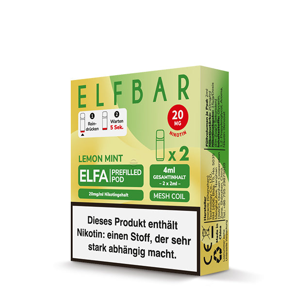 Elfbar - ELFA - Prefilled Pods (2 pcs) - Lemon Mint - 20mg/ml // German Tax Stamp