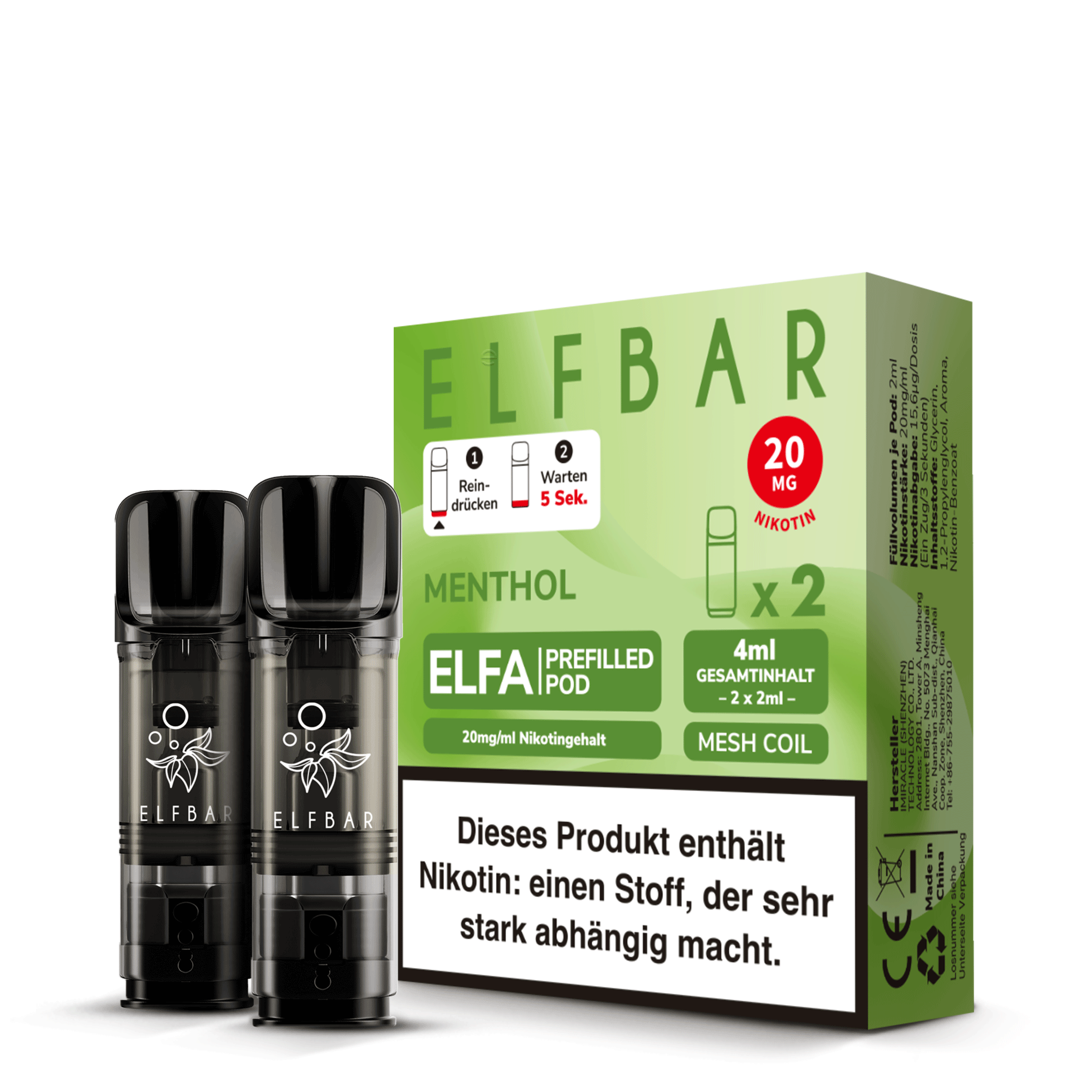 Elfbar - ELFA - Prefilled Pods (2 pcs) - Menthol - 20mg/ml // German Tax Stamp