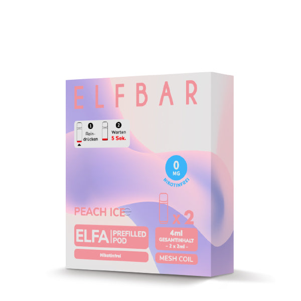 Elfbar - ELFA - Prefilled Pods (2 pcs) - Peach Ice (Juicy Peach) - Nicotine free // German Tax Stamp