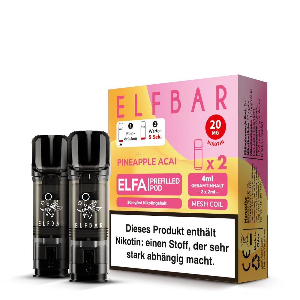*NEW* Elfbar - ELFA - Prefilled Pods (2 pcs) - Pineapple Acai - 20mg/ml // German Tax Stamp