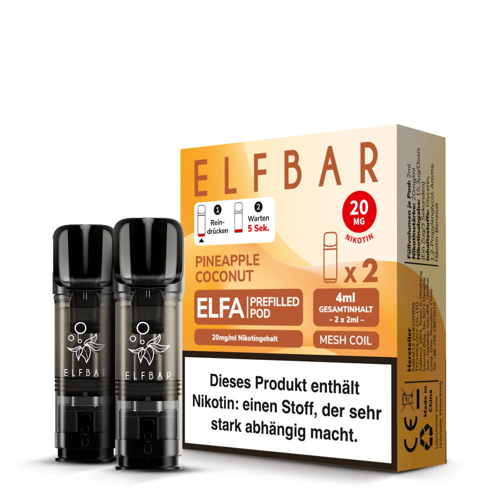*NEW* Elfbar - ELFA - Prefilled Pods (2 pcs) - Pineapple Coconut - 20mg/ml // German Tax Stamp