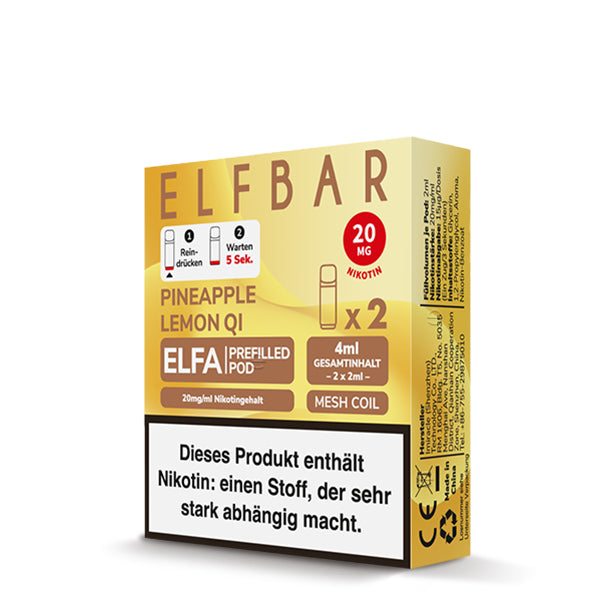 Elfbar - ELFA - Prefilled Pods (2 pcs) - Pineapple Lemon Qi - 20mg/ml // German Tax Stamp
