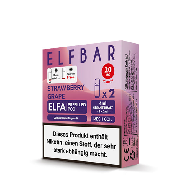 Elfbar - ELFA - Prefilled Pods (2 pcs) - Strawberry Grape - 20mg/ml // German Tax Stamp