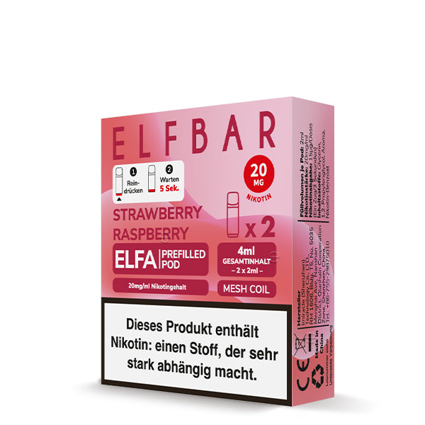 Elfbar - ELFA - Prefilled Pods (2 pcs) - Strawberry Raspberry - 20mg/ml // German Tax Stamp