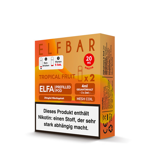 Elfbar - ELFA - Prefilled Pods (2 pcs) - Tropical Fruit - 20mg/ml // German Tax Stamp