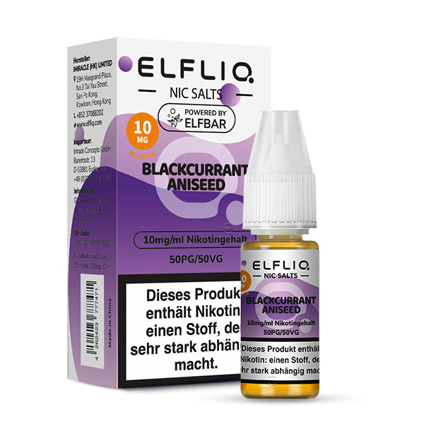 Elfbar - ELFLIQ - Blackcurrant Aniseed - 10ml - 10mg/ml - NicSalt // German Tax Stamp