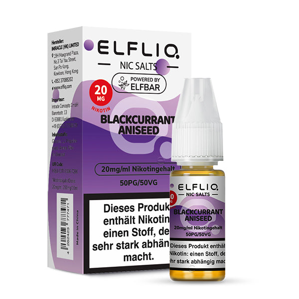 Elfbar - ELFLIQ - Blackcurrant Aniseed - 10ml - 20mg/ml - NicSalt // German Tax Stamp