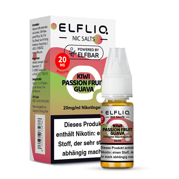 Elfbar - ELFLIQ - Kiwi Passion Fruit Guava - 10ml - 20mg/ml - NicSalt // German Tax Stamp