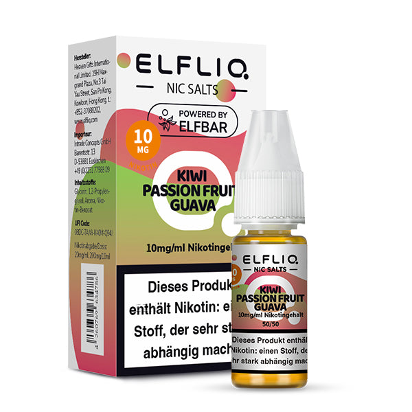 Elfbar - ELFLIQ - Kiwi Passion Fruit Guava - 10ml - 10mg/ml - NicSalt // German Tax Stamp