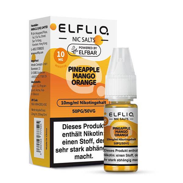 Elfbar - ELFLIQ - Pineapple Mango Orange - 10ml - 10mg/ml - NicSalt // German Tax Stamp