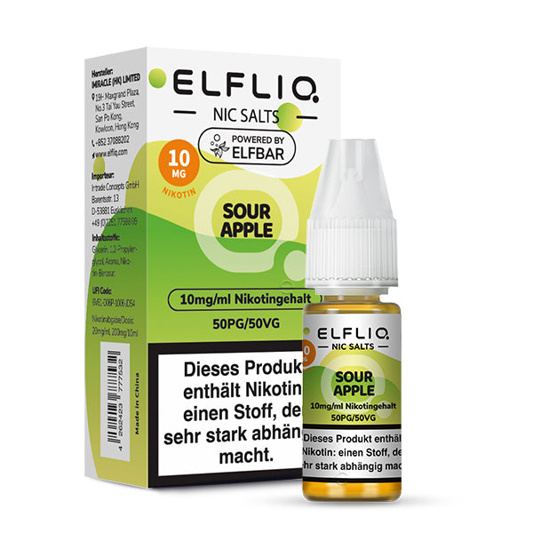 Elfbar - ELFLIQ - Sour Apple - 10ml - 10mg/ml - NicSalt // German Tax Stamp