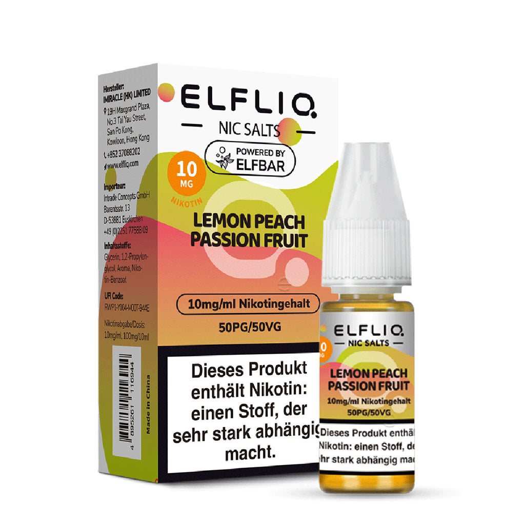 Elfbar - ELFLIQ - Lemon Peach Passion Fruit - 10ml - 10mg/ml - NicSalt // German Tax Stamp