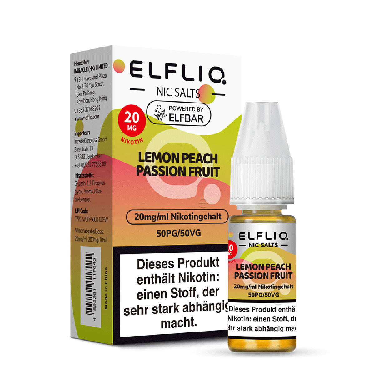 Elfbar - ELFLIQ - Lemon Peach Passion Fruit - 10ml - 20mg/ml - NicSalt // German Tax Stamp